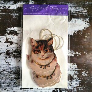 Vintage 1986 John Grossman Die Cut Gift Tags Victorian Cat with Bells
